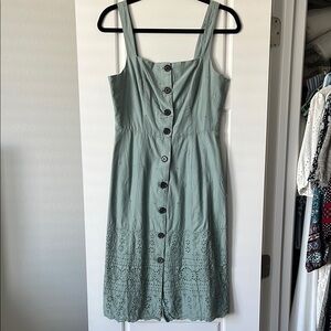 GAP Green Sleeveless Square Neck Midi Dress
